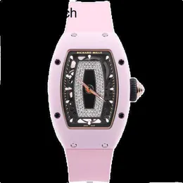 Excting Wrist Watch Elegance Wristwatch RM Watch Rm07-01 Powder Ceramic Side Hollow Automatic Mechanical Back Transparent Movement with Diamond Inlaid Lady Watch