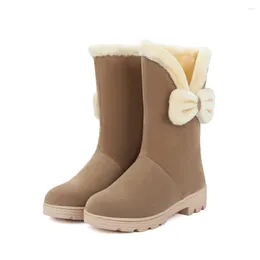 Boots 2024 Women's Winter Pu Leather Warm Snow Butterfly-knot Woman High Modern Shoes Chaussure Femme