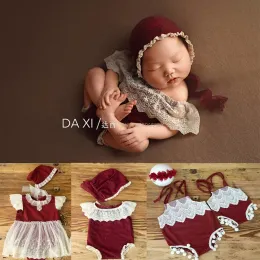 Sets Newborn Photography Props Baby Christmas Lace Romper Bebe Foto Shooting Hat Bodysuits Outfit Studio Shoot Lace Accessories Set