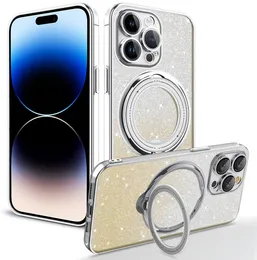 iPhone 15 14 13 12 11 Mini Plus Max X XR XS 8 7 Magsafe Ring Glitter Electroplating Case Luxury Cova Fundas