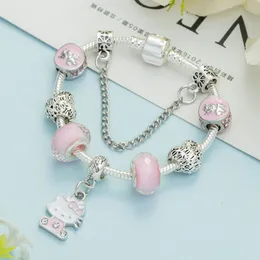 Bracciale classico di marca Bracciale con perline di cartone animato rosa Nuovo braccialetto con ciondolo in lega di gattino all'ingrosso progettato per gioielli boutique da donna