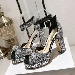 Shiny Crystal Luxury High Heel Shoes Women Sandals Buckle Strap Platform Shoes Female Sandalias De Las Mujer