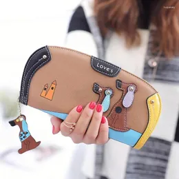 Dog Carrier Cartoon Women Wallet Wrist Handle Phone Case Long Section Zipper Money Pocket Pouch Handbag Purse Card Hold