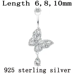 Jewelry Belly button ring Butterfly dangle water drop shape Prong Zircon clear real 925 sterling silver Insect Fine jewelry