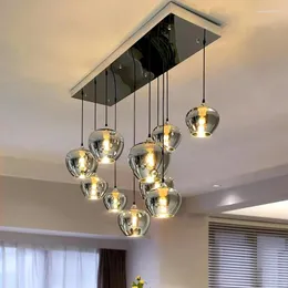 Lâmpadas pendentes Dimmable Creative LED Chandelier Sala de jantar Luzes Interior Luminária Teto Salon Fancy Lamp Vidro