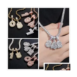 Collane con ciondolo Placcato oro ghiacciato Cz Quadrato Cubic Zirconia Numero sportivo personalizzato Collana con catena pendente Fai da te Diamante Bling Hip Hop Dhc1K