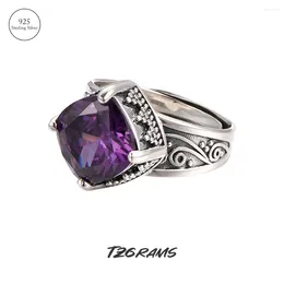 Cluster Rings TZgrams Pure 925 Silver Bohemia Statement With Amethyst Natural Purple Stone Women'S Wedding Vintage Fine Jewelry