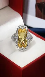 Bröllopsringar Brillian 2021 Korean Fashion Wide Face Yellow Cubic Zirconia Women039S Ring Party Juvulär Smyckesgåva5030880