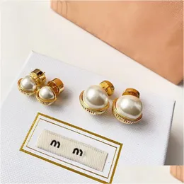 Orecchini con perno in oro 18 carati M Lettere di marca Orecchini di design per le donne Retro Vintage Perla di lusso Sfera rotonda Doppio lato Indossare Orecchino cinese Orecchio Dhhpo