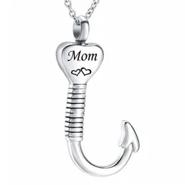 New Titanium Steel Cremation Fish Hook Heart Pendant Keepsake Urn Necklace For Ashes Memorial Jewelry Memento274A