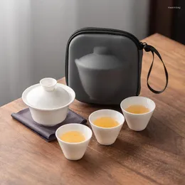 Teaware Sets Travel Tea Set Portable Sheep Fat Jade Porcelain Upscale Outdoor One Pot Three Cups Household