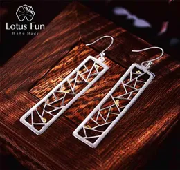 Lotus Fun Real 925 Sterling Silver Handmade Fine Jewelry Oriental Element Window Papercut Design Dangle Earrings for Women Gift 28698541