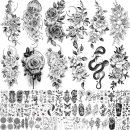 Tattoos 64 Sheets Sexy Flower Temporary Tattoos For Women Arm Fake Jellyfish Moon Rose Tattoo 3D Snake Tatoos Sticker Peony Floral Decal