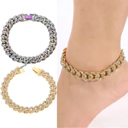 Hip Hop Miami Curb Ankle 14k Gold Bracelet Jewelry 2024 Bijouterie Goth Cuban Chain Bling Rapper Rock Jewelry Foot Anklet