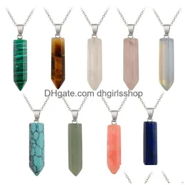 Colares Pingente Forma Colares Prisma Hexagonal Pedras Naturais Ponto de Cura Chakra Cristal Quartzo Gemstone Turquesa Opala Pedra Pen Dheoy