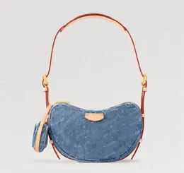 Borsa firmata 10A Borsa a tracolla Half Moon Croissan MM Borse loop donna Borse in pelle di lusso borsa a tracolla Borsa a forma di pisello Borsa curva 46828 Denim Blue