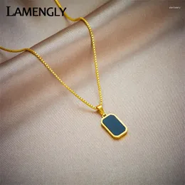 Naszyjniki wiszące Lamengly 316L ze stali nierdzewnej czarny prostokątny naszyjnik dla kobiet mody dziewczęta wykwintne prezenty biżuterii w łańcuchu szyi