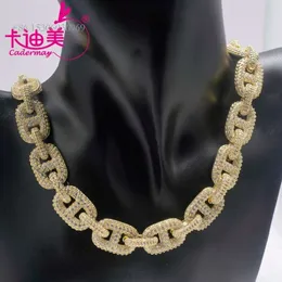 2023 Ny modehiphop 15mm bredd 20in Sier Gold Plating Pig Nose Moissanite Cuban Link Chain Necklace