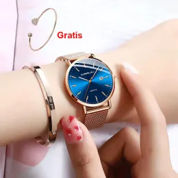 Новые женские часы, лучший бренд, роскошные женские сетчатые часы, ультратонкие часы из нержавеющей стали, водонепроницаемые кварцевые часы Reloj Mujer