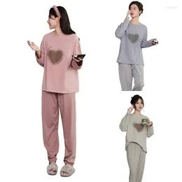 Damen-Nachtwäsche, langärmliges Oberteil und Hose, Pyjama-Set, bedrucktes Nachthemd