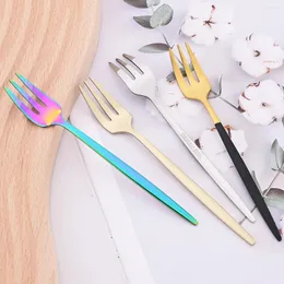 Dinnerware Sets 6pcs/set Colorful Set Fruit Fork Cake Forks Cutlery Stainless Steel Silverware Flatware Western Kitchen Tableware