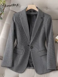 Blazers Yitimuceng Long Sleeve Blazer Jacket for Women Autumn Winter 2023 New Korean Fashion Single Button Office Ladies Casual Coats
