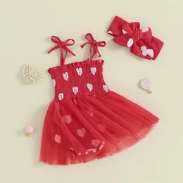 Girl Dresses Valentine S Day Baby Girls 2Pcs Clothes Set Heart Printed Sleeveless Romper With Headdress
