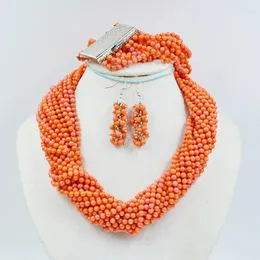 Necklace Earrings Set 20 Strand Necklace/13 Bracelet. 4MM Natural Orange Coral Necklace. Classic Bridal Wedding Jewelry