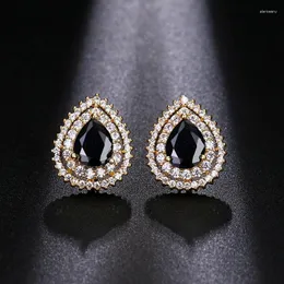 Stud Earrings EMMAYA Delicate AAA Cubic Zircon Crystal With Black Onyx Handmade Fashionable Plated Earring For Women Wedding Party