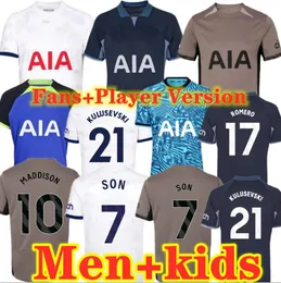 S-4XL 아들 23 24 축구 유니폼 kulusevski Maddison Richarlison Kulusevski 2023 2024 Romero Bissouma Johnson Football Kit Spurs Top Men Kids 세트