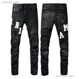 Amirj jeans lyxdesigner jeans lappa samma stil som kändisar mäns stretchbyxor modemärke montering amirs jeans lösa raka benbyxor 960