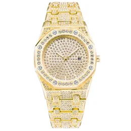 Мужские деловые часы желтого золота с бриллиантами, кварцевые мужские деловые часы, водонепроницаемые модные мужские часы из нержавеющей стали XF220t