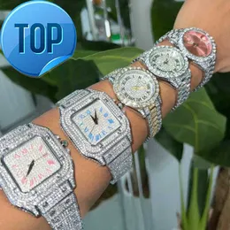 2022 Fashion Jewelry Hip Hop Diamond Watches Bling Iced Out Mens Womens Quartz Watches Luxury Pink Dial Watch for Women Men