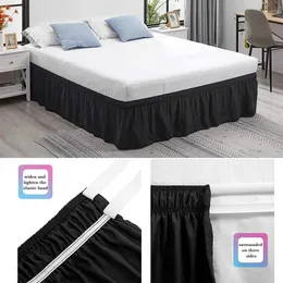 Bed Skirt Wrap Around Elastic Dust Ruffles With Adjustable Belt Easy To Install Black