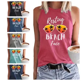 T-shirt Women's Beach Vacation Sunglasses fashion Letter Print Casual Loose Round Neck Tank Top for Women Brandsdesigner Fashionable Color Clothing Cool