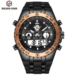 Reloj Hombre Goldhour Men Watch Quarzt Digital Sport Watch Men Erkek Kol Saati 패션 야외 손목 시계 Luminous Male Clock243G