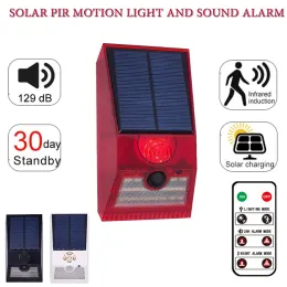 Detector multifuncional solar pir sensor de movimento luz alarme controle remoto 129db sirene para casa jardim galpão caravana fazenda lâmpada segurança