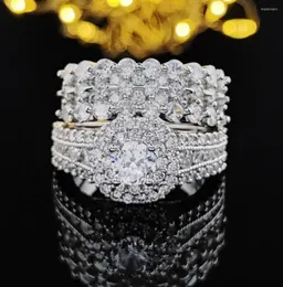 Cluster Rings Original Silver Color Bride Wedding Set Band Ring For Women Engagement Bridal Fashion Jewelry Finger R60079397839