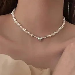 Choker Korean Pearl Chain Halsband Magnetic Heart Pendant For Women Girls 2024 Fashion Jewelry Bridal Engagement Presents