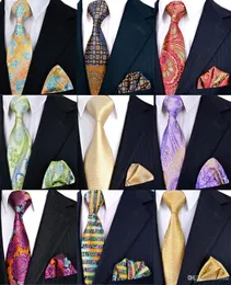 Conjuntos de gravatas peças inteiras feitas à mão gravatas masculinas bolso quadrado 100 lenço de seda tecido jacquard novo chegada 5449168