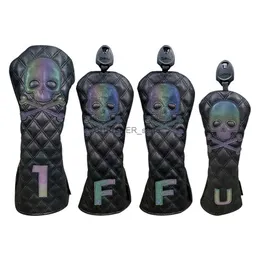 Andra golfprodukter Skull Gradient Golf Wood Cover Pu Leather Golf Headcover för förare Fairway Hybrid Golf Club Cover Hållbara 2 färger Number TAGL2402