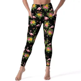 Active Pants Tropical Birds Print Leggings Akvarell Flamingo Fitness Yoga High midja Kawaii Sports Tights Stretchy Legging