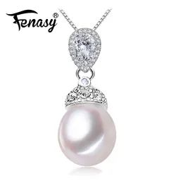 Halsketten FENASY Echte Natürliche Süßwasser Perle Halskette Für Frauen Mode Luxus 925 Sterling Silber Herz Anhänger Mit Weißer Perle