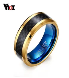Luksusowy VNOX 8 mm Blue Tungsten Carbide Pierścienie dla mężczyzn biżuterii z czarnym włóknem węglowym Y18919081432266