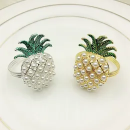 Gold Silber Ananas mit Perlen Servietten Ring Hochzeitsurlaub Dekoration Familie Kerzenlicht Abendessen Serviettenhalter 24 PCS254i