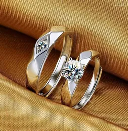 Wedding Rings 2022 925 Silver Geometric Engagement Set Zirconia Couple39s Ring Adjustable Band Jewelry Accesories Anillo9807862