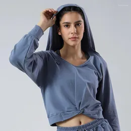 Aktiva skjortor Casual Running Hoodie Women Gym Yoga Fitness Lång ärm Loose Drawstring Crop Top Outdoor Workout Quick Dry Breatabla