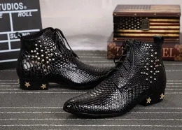 Zapatos de Hombre Safety Ankle Shoes for Men Black Genuine Leather Studded Hommes Bottes 무료 배송 군용 드레스