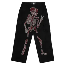 Pants Y2k Harajuku mens pants Gothic urface water plated diamond Skull Graphic Punk streetwear men 2000s Hip Hop Fashion cargo pants