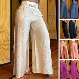 Women's Pants Women High Waist Wide Leg Full Length Loose Tummy Control Streetwear Solid Color Elastic Flared Female C